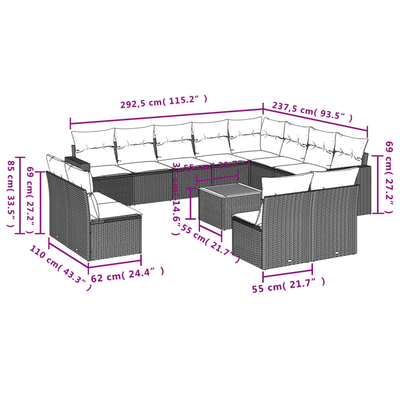 13 Piece Garden Sofa Set with Cushions Beige Poly Rattan Payday Deals