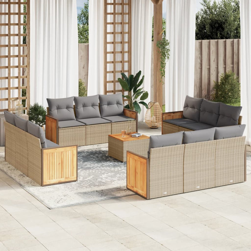 13 Piece Garden Sofa Set with Cushions Beige Poly Rattan Payday Deals