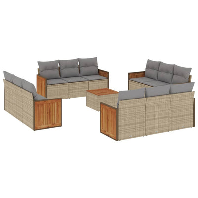 13 Piece Garden Sofa Set with Cushions Beige Poly Rattan Payday Deals