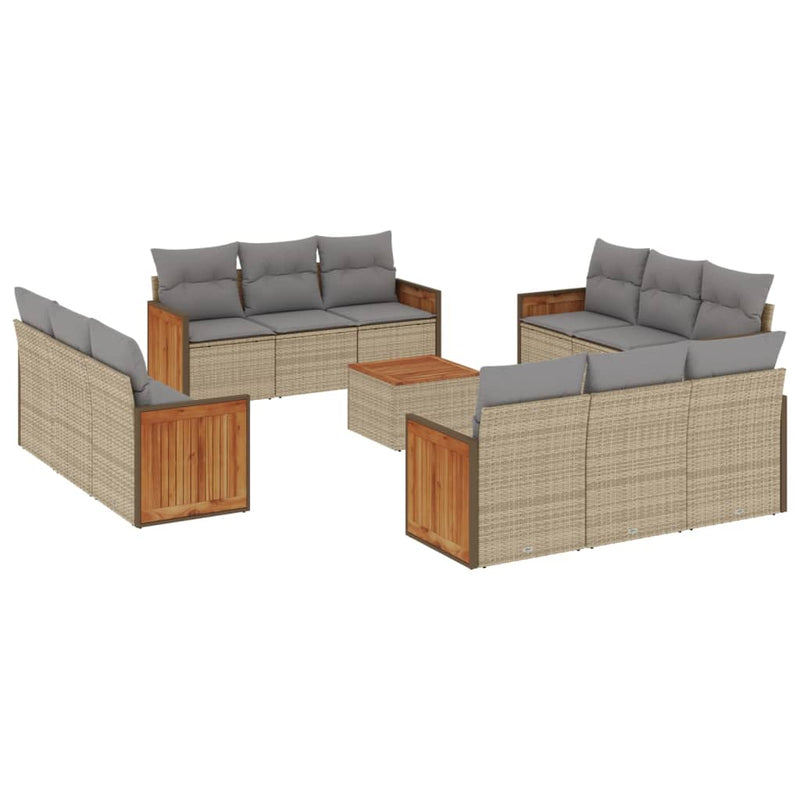 13 Piece Garden Sofa Set with Cushions Beige Poly Rattan Payday Deals