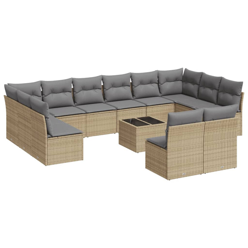13 Piece Garden Sofa Set with Cushions Beige Poly Rattan Payday Deals