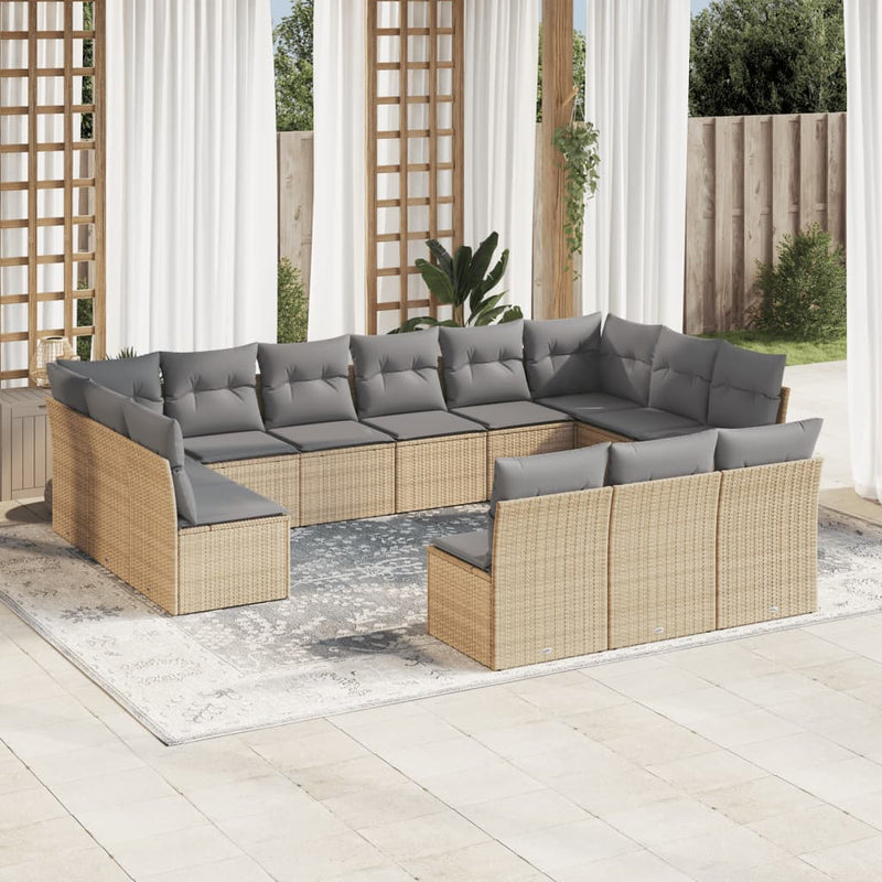 13 Piece Garden Sofa Set with Cushions Beige Poly Rattan Payday Deals