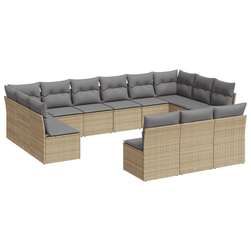 13 Piece Garden Sofa Set with Cushions Beige Poly Rattan Payday Deals