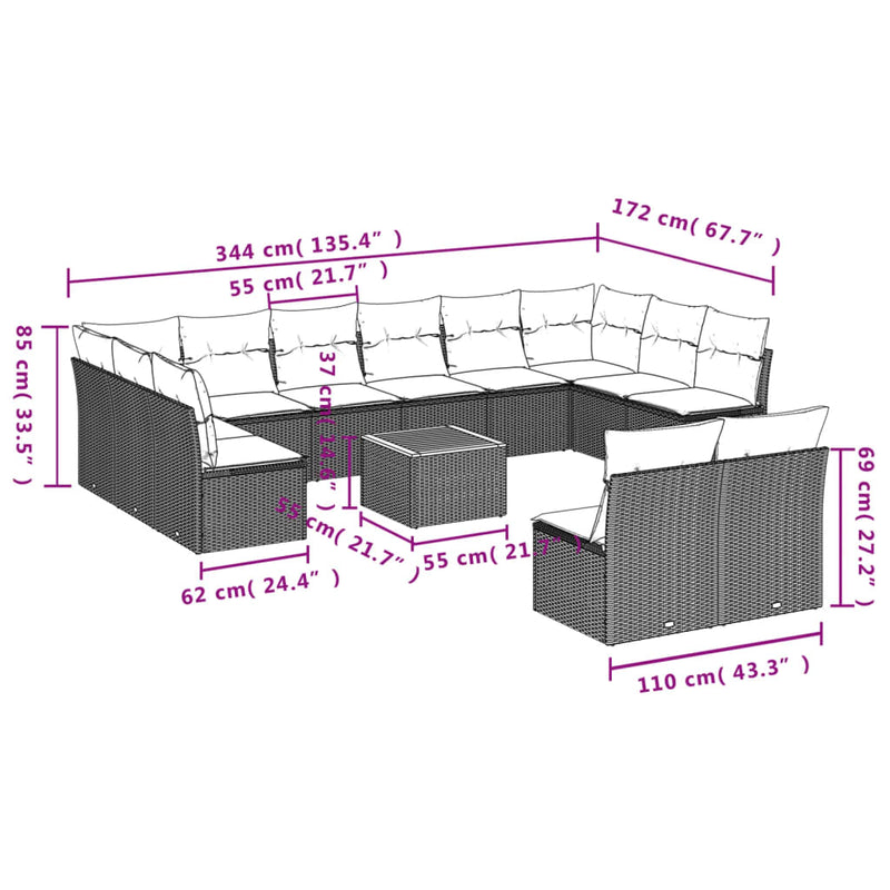 13 Piece Garden Sofa Set with Cushions Beige Poly Rattan Payday Deals