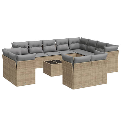 13 Piece Garden Sofa Set with Cushions Beige Poly Rattan Payday Deals