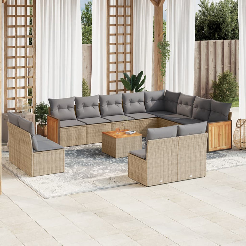 13 Piece Garden Sofa Set with Cushions Beige Poly Rattan Payday Deals