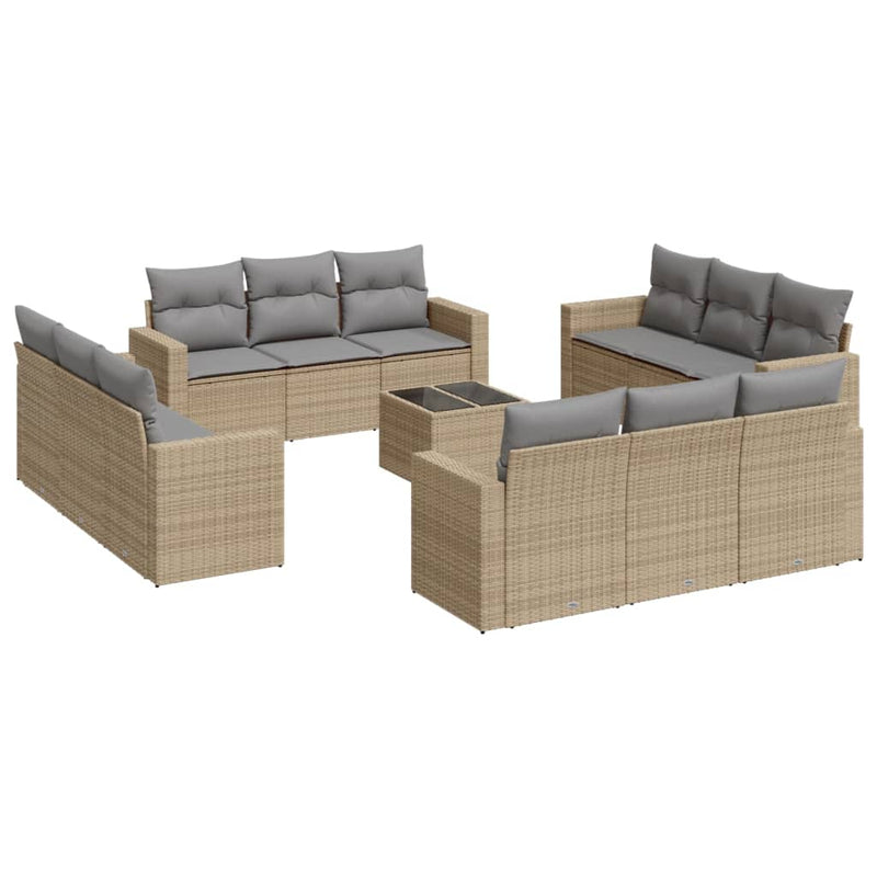 13 Piece Garden Sofa Set with Cushions Beige Poly Rattan Payday Deals