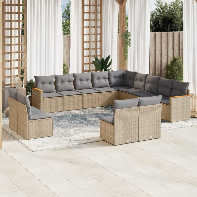 13 Piece Garden Sofa Set with Cushions Beige Poly Rattan Payday Deals