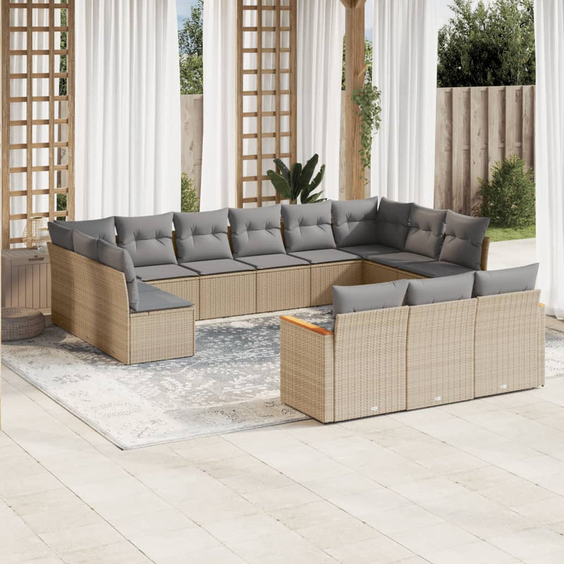 13 Piece Garden Sofa Set with Cushions Beige Poly Rattan Payday Deals