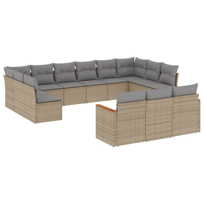 13 Piece Garden Sofa Set with Cushions Beige Poly Rattan Payday Deals