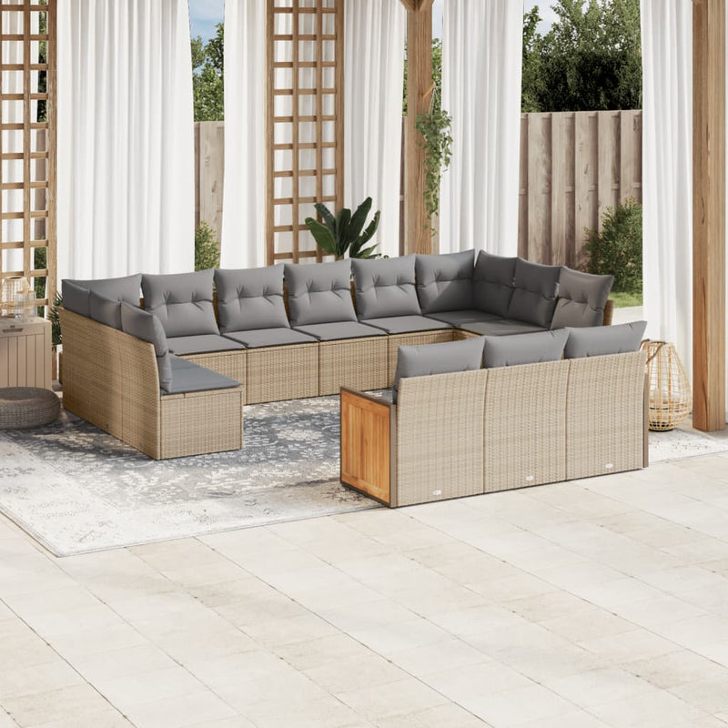 13 Piece Garden Sofa Set with Cushions Beige Poly Rattan Payday Deals