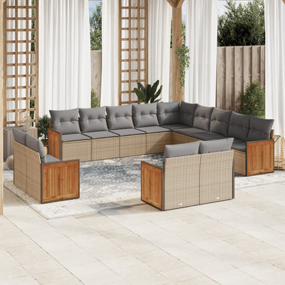 13 Piece Garden Sofa Set with Cushions Beige Poly Rattan