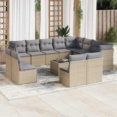 13 Piece Garden Sofa Set with Cushions Beige Poly Rattan