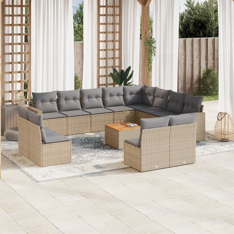 13 Piece Garden Sofa Set with Cushions Beige Poly Rattan Payday Deals