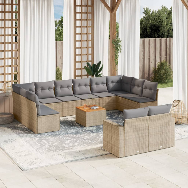 13 Piece Garden Sofa Set with Cushions Beige Poly Rattan Payday Deals