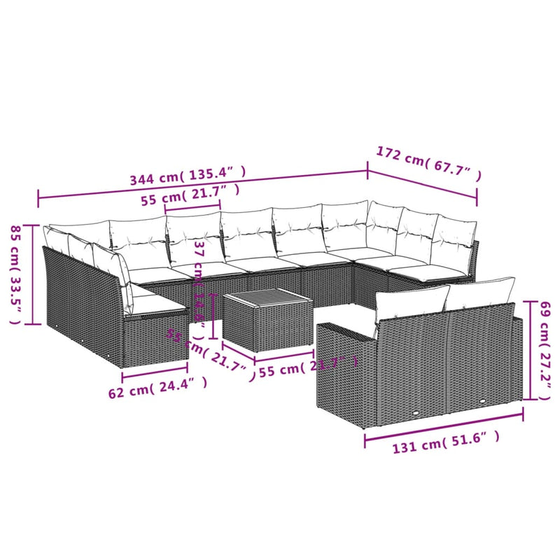 13 Piece Garden Sofa Set with Cushions Beige Poly Rattan Payday Deals