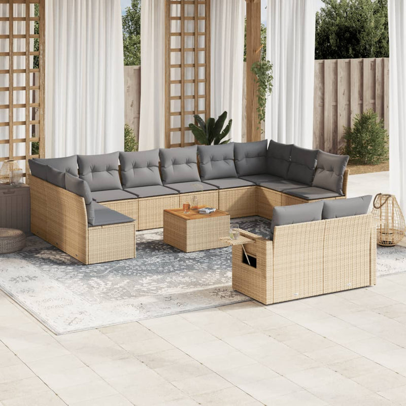 13 Piece Garden Sofa Set with Cushions Beige Poly Rattan Payday Deals