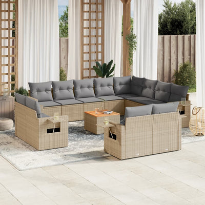 13 Piece Garden Sofa Set with Cushions Beige Poly Rattan