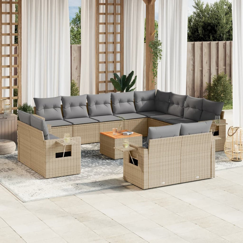 13 Piece Garden Sofa Set with Cushions Beige Poly Rattan Payday Deals