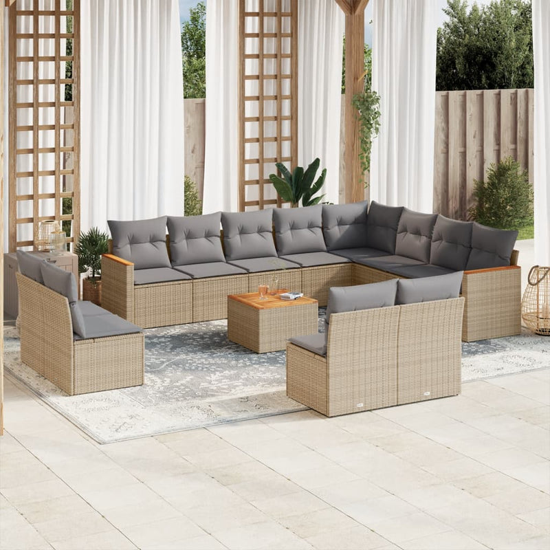 13 Piece Garden Sofa Set with Cushions Beige Poly Rattan Payday Deals