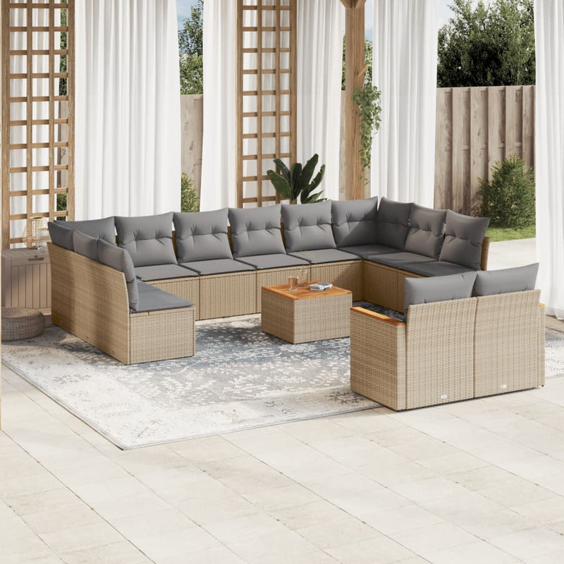 13 Piece Garden Sofa Set with Cushions Beige Poly Rattan Payday Deals