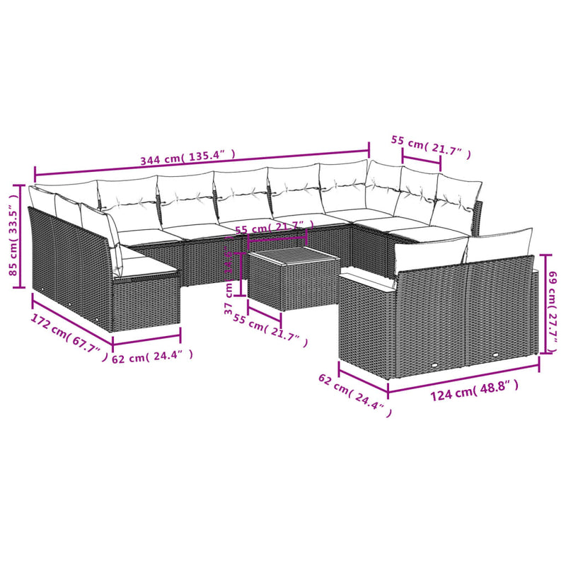 13 Piece Garden Sofa Set with Cushions Beige Poly Rattan Payday Deals