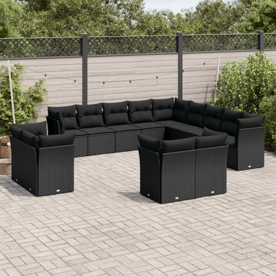 13 Piece Garden Sofa Set with Cushions Black Poly Rattan Payday Deals
