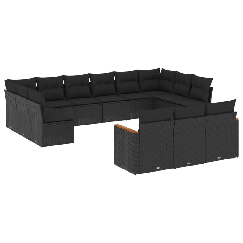 13 Piece Garden Sofa Set with Cushions Black Poly Rattan Payday Deals