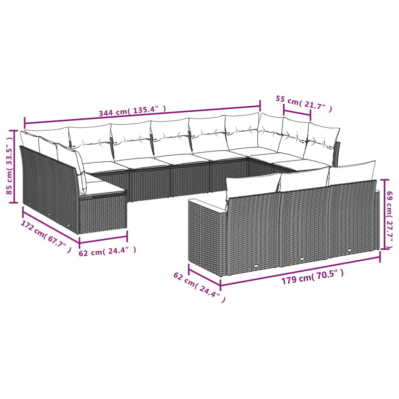 13 Piece Garden Sofa Set with Cushions Black Poly Rattan Payday Deals