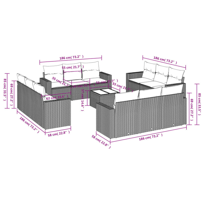 13 Piece Garden Sofa Set with Cushions Black Poly Rattan Payday Deals