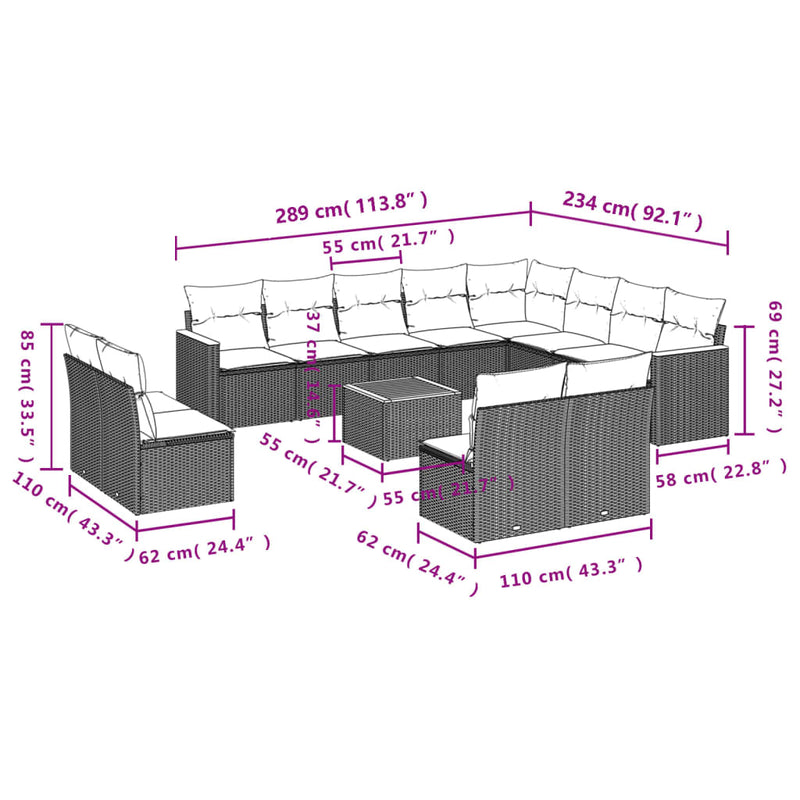 13 Piece Garden Sofa Set with Cushions Black Poly Rattan Payday Deals