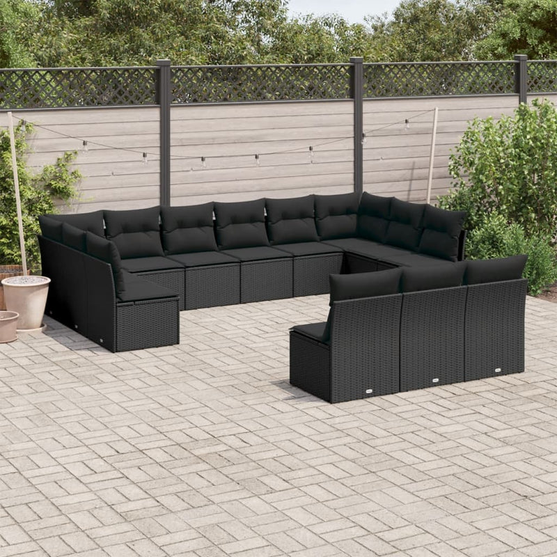13 Piece Garden Sofa Set with Cushions Black Poly Rattan Payday Deals