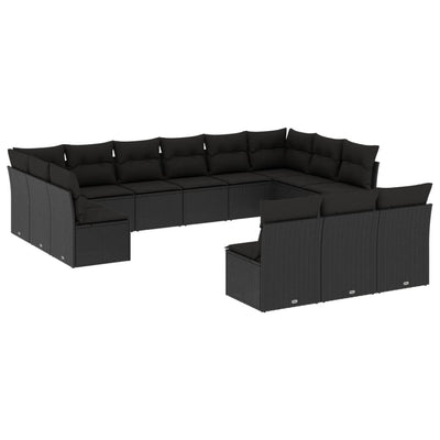 13 Piece Garden Sofa Set with Cushions Black Poly Rattan Payday Deals