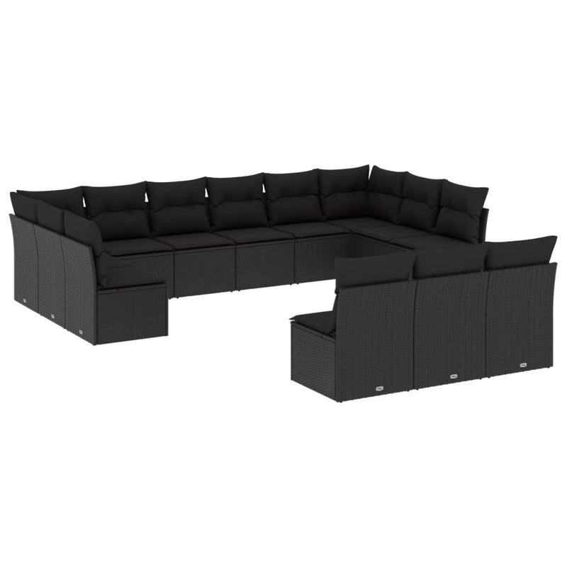 13 Piece Garden Sofa Set with Cushions Black Poly Rattan Payday Deals