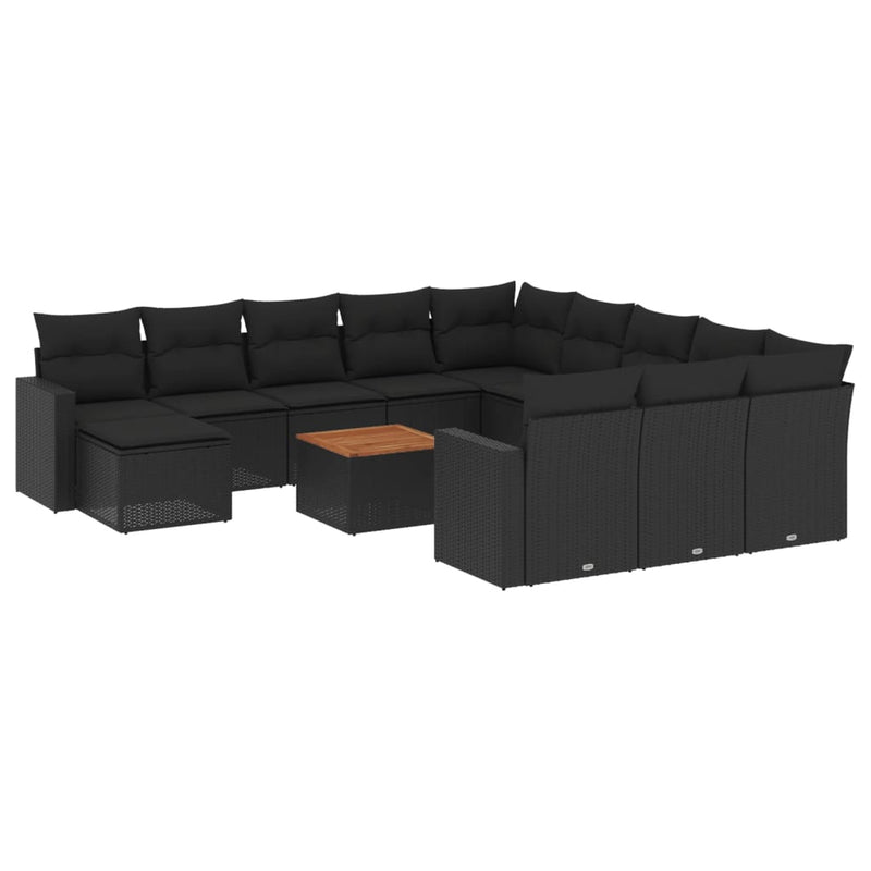 13 Piece Garden Sofa Set with Cushions Black Poly Rattan Payday Deals