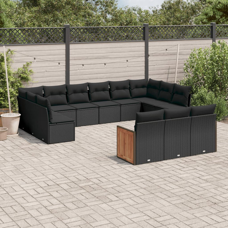 13 Piece Garden Sofa Set with Cushions Black Poly Rattan Payday Deals