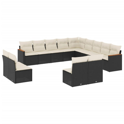 13 Piece Garden Sofa Set with Cushions Black Poly Rattan Payday Deals