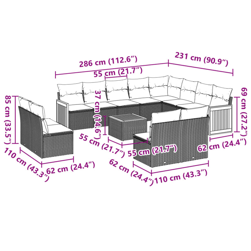 13 Piece Garden Sofa Set with Cushions Black Poly Rattan Payday Deals