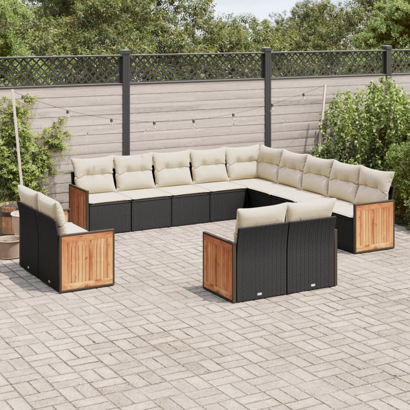 13 Piece Garden Sofa Set with Cushions Black Poly Rattan Payday Deals