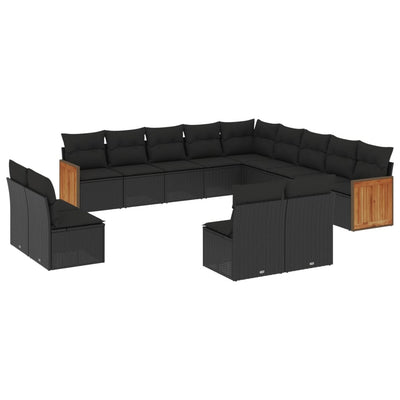 13 Piece Garden Sofa Set with Cushions Black Poly Rattan Payday Deals
