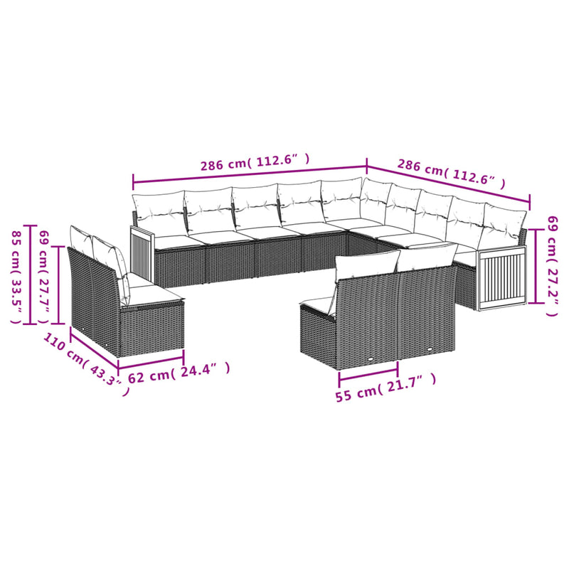 13 Piece Garden Sofa Set with Cushions Black Poly Rattan Payday Deals
