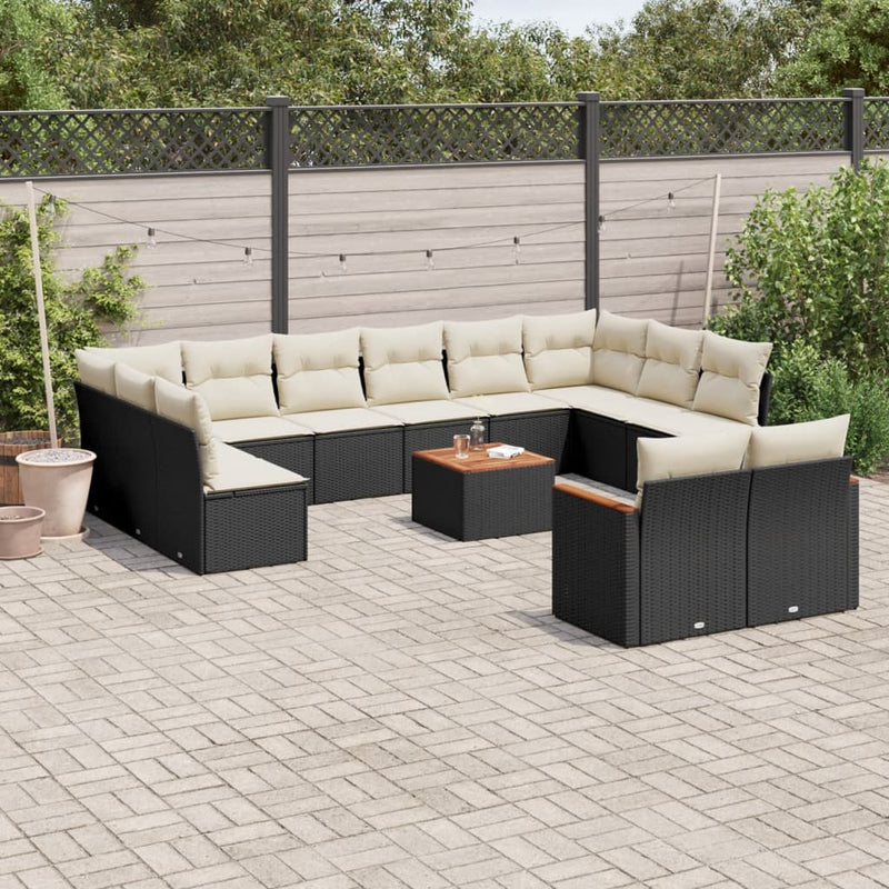 13 Piece Garden Sofa Set with Cushions Black Poly Rattan Payday Deals