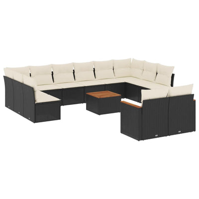 13 Piece Garden Sofa Set with Cushions Black Poly Rattan Payday Deals