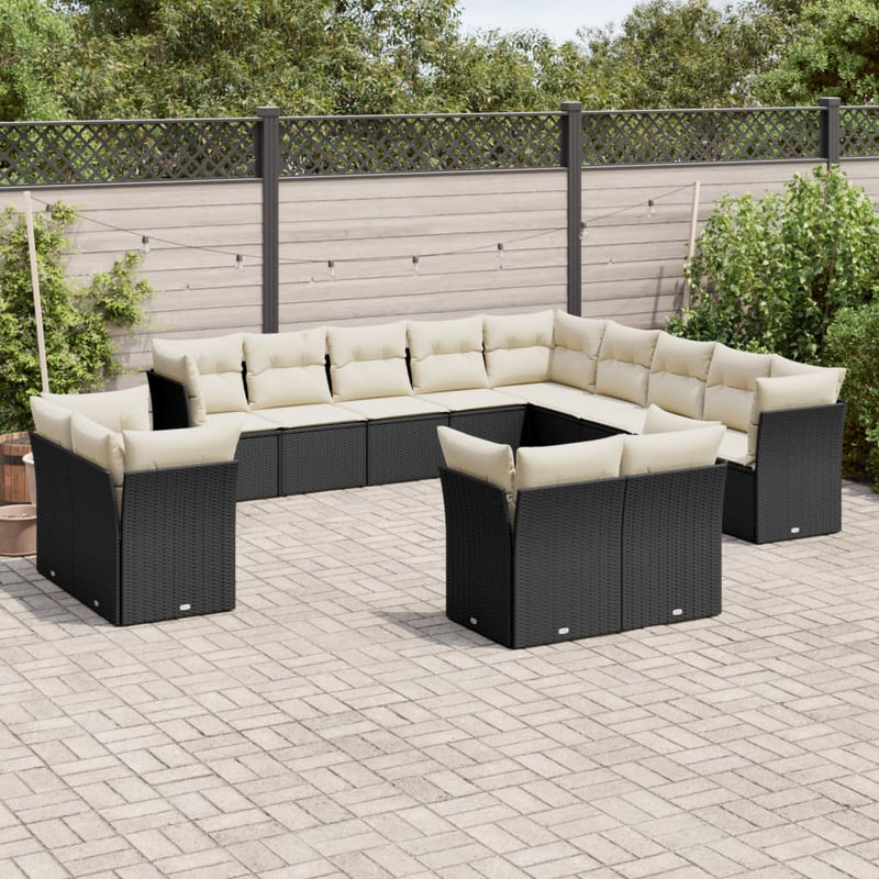 13 Piece Garden Sofa Set with Cushions Black Poly Rattan Payday Deals