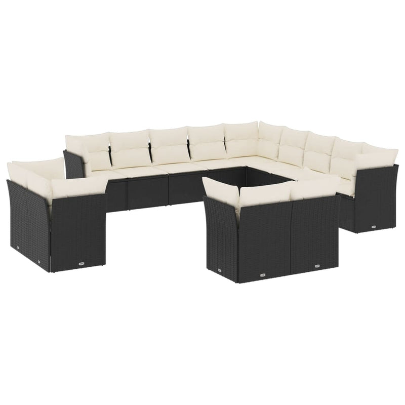 13 Piece Garden Sofa Set with Cushions Black Poly Rattan Payday Deals
