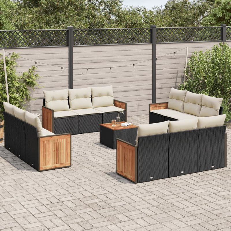 13 Piece Garden Sofa Set with Cushions Black Poly Rattan Payday Deals