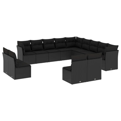 13 Piece Garden Sofa Set with Cushions Black Poly Rattan Payday Deals