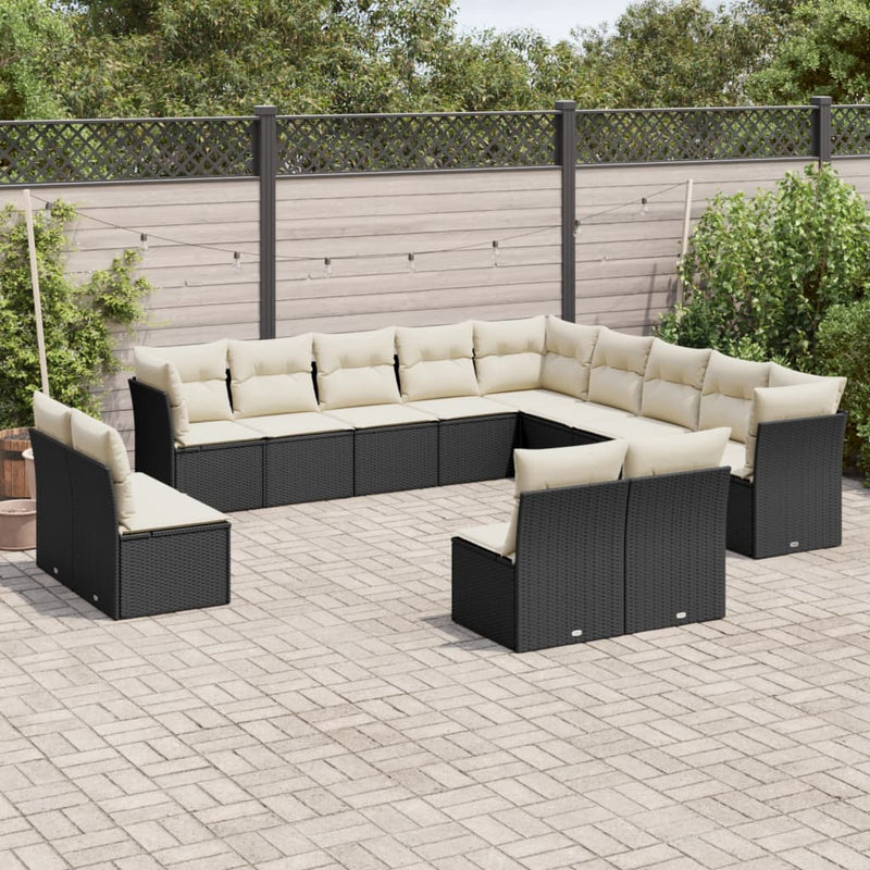 13 Piece Garden Sofa Set with Cushions Black Poly Rattan Payday Deals