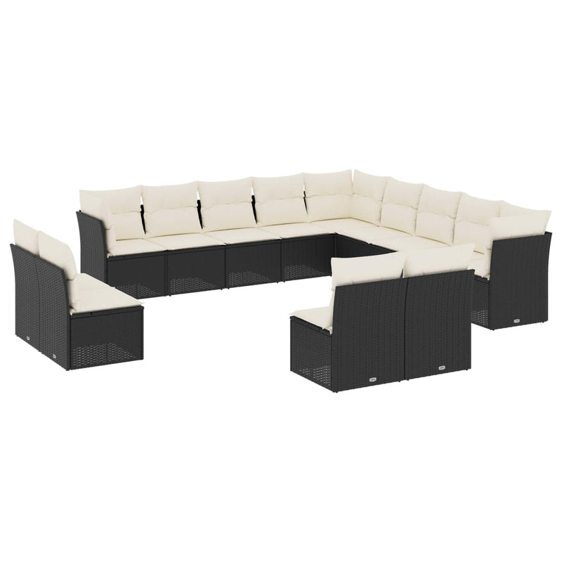13 Piece Garden Sofa Set with Cushions Black Poly Rattan Payday Deals