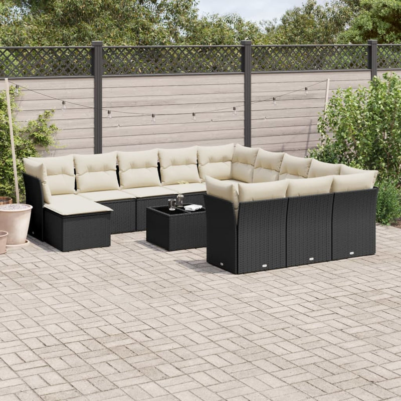 13 Piece Garden Sofa Set with Cushions Black Poly Rattan Payday Deals